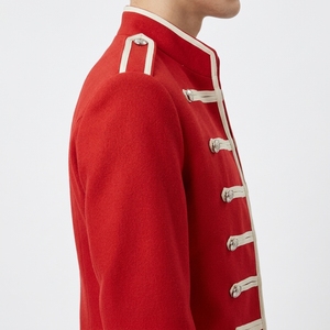 Men's Red Double Breasted Stylish <b>Jacket</b> With Silver Buttons Stand Collar Formal Winter Coat Regular Length - Product Image 3