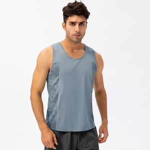 Camiseta sin Mangas Gris para Hombre, Cuello Redondo, Tejido de Punto, Secado Rápido, Estilo Deportivo, Color Sólido, 100% Poliéster - Product Image 2