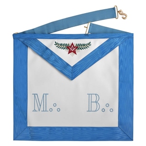 Master Mason Masonic <b>Apron</b> <b>White</b> Blue Moire Border Embroidered Initials Star Emblem Adjustable Belt Custom Lodge Regalia - Product Image 1