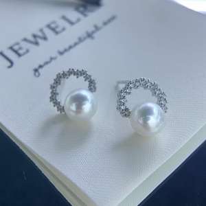 Boucles d'oreilles en perles de couronne Qiao Mei, argent S925, perles d'eau douce Mantou de 7-8 mm, extrêmement brillantes, même collection, boucles d'oreilles en perles S925 - Product Image 2