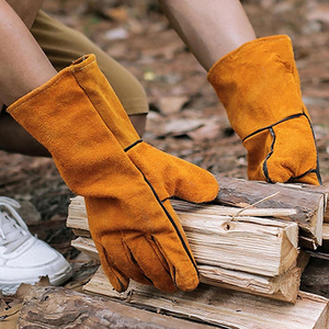 Gants de soudage en cuir de vache robuste, à manches longues, résistants à la chaleur, gants de protection pour le travail en usine et la construction - Product Image 5