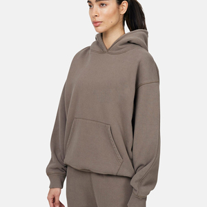 Sudadera con Capucha Extra Grande para Mujer, Color Sólido, Hombros Caídos, Manga Larga, Tejido de Algodón, Ropa Casual de Otoño - Product Image 3