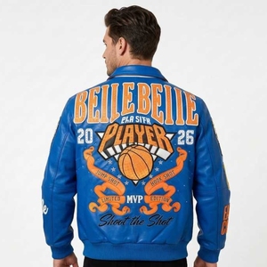 Custom Embellished <b>Rhinestone</b> Applique Genuine Leather Varsity Bomber| Private Label OEM/ODM Production Baseball Player Low MOQ - Product Image 2