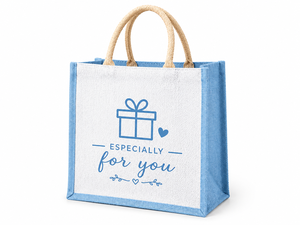 Sac fourre-tout en toile bleu et blanc avec poignées en corde, taille moyenne, idéal pour un cadeau - Product Image 1