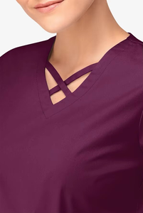 Women's Purple <b>Scrub</b> Top Short Sleeve Hospital Uniform Blouse Medical Workwear Stretch Fabric Woven 100% Polyester - Product Image 3