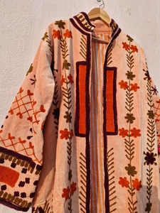 Suzani Embroidered Velvet Quilted Long Hooded <b>Jacket</b> | Reversible Boho Floral Handmade Ethnic Festival & <b>Wedding</b> Wear - Product Image 2