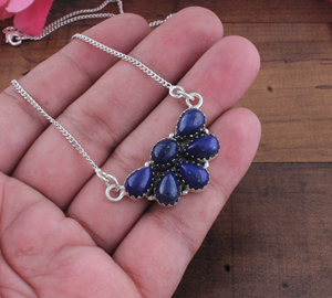 Handmade Silver Plated Unakite Natural Blue Gemstone Cluster <b>Fan</b> <b>Necklace</b> SHREE JAIPUR SILVER Model SJSM-3050 Vintage Style 18 - Product Image 1