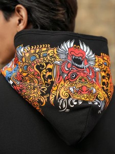 Sweat-shirt à capuche noir pour homme, imprimé dragon coloré au dos, style streetwear, coupe classique, coton tricoté anti-boulochage, hiver - Product Image 3