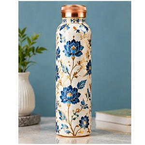 Designer Ivory Copper Water <b>Bottle</b> With Floral Design Portable Travel <b>Thermos</b> - Product Image 6