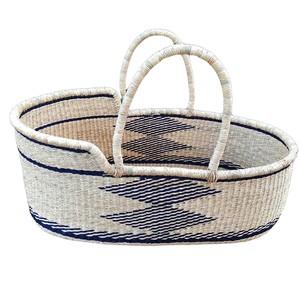 Handwoven light background dark geometric motif strap seagrass <b>changing</b> <b>basket</b> serving as premium rattan <b>changing</b> kid <b>basket</b> - Product Image 4