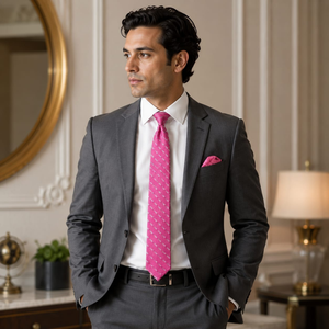 Corbata Geométrica Rosa de Lujo |   Corbata de Diseño Tejida para Hombre, Formal, para Bodas, Fiestas, Negocios, Regalo Premium, Aspecto de Calidad de Exportación - Product Image 3