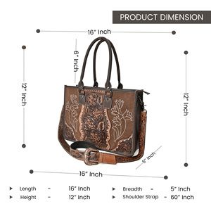 Sac fourre-tout en cuir repoussé floral pour femme, sac à bandoulière en cuir de vachette avec sangle amovible, sacs fourre-tout pour femme - Product Image 3