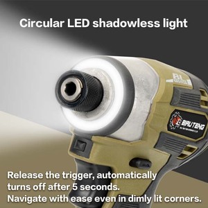 Destornillador de impacto inalámbrico de 21V, 6,35mm, Portabrocas de liberación rápida, Motor sin escobillas, luz LED Circular, batería de iones de litio, 180 N. M Max - Product Image 2