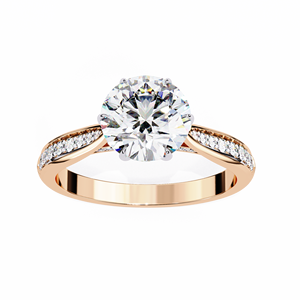 Anillo de Compromiso con Diamante de Corte Brillante Redondo, Anillo de Boda Solitario con Banda Pavé para Mujer, Ajustable - Product Image 6