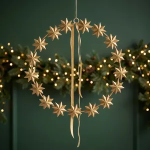 Elegant Golden Metal Star <b>Wreath</b> Stunning Dimensional Moravian Stars Festive Christmas Holiday Hanging Wall Front Door <b>Decor</b> - Product Image 6