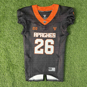 Uniforme de Fútbol Americano Sublimado en Negro y Naranja para Jóvenes, con Nombre de Equipo, Logotipo y Números Personalizados - Product Image 1