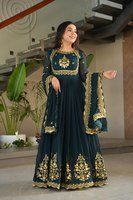 Tennecy Nuevo Conjunto de Vestido de Fiesta de Boda y Diwali de Diseñador con Dupatta, Completamente Cosido, de Georgette Sintética con Bordado de Hilo Zari y Lentejuelas
