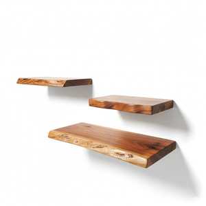 Set 3 Natural Solid Wood Live Edge Floating Wall <b>Shelves</b> Heavy Duty <b>Adjustable</b> Modern Flower Pot Display Ledge Board Living Room - Product Image 2