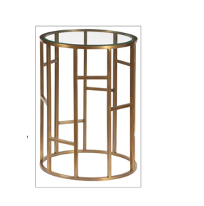 Juego de Mesas de Centro Modernas de Lujo con Acabado en Latón Satinado sobre Hierro y Vidrio Templado para Sala de Estar, Hotel, Decoración del Hogar - Product Image 1