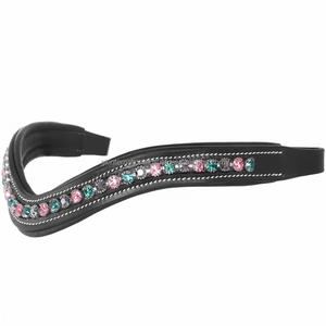 Diadema para caballo de cuero genuino con costuras blancas duraderas y acolchado suave de piel de vaca, adornada con cristales decorativos y piedras elegantes. Tamaños personalizados. - Product Image 4