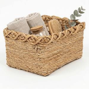 Cesta de Almacenamiento Rectangular Hecha a Mano de Jacinto de Agua, Organizador Ecológico de Mimbre Tejido para Decoración del Hogar, Baño y Despensa - Product Image 4