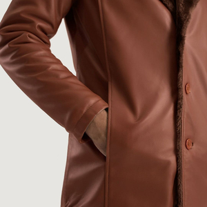 Professional Manufacturer <b>Men's</b> <b>Long</b> Sleeve Leather Trench Coat Covered Button Closure Breathable Eco-Friendly Outerwear OEM - Product Image 6