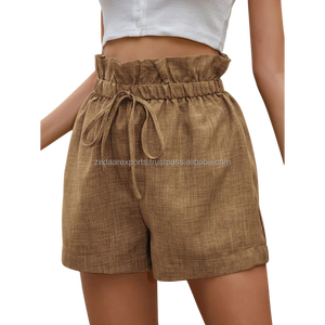 Pantalones cortos de cintura alta de lino y algodón cómodos para mujer en amarillo elegante Casual ajuste suelto con bolsillos estilo relajado de verano fresco - Product Image 2