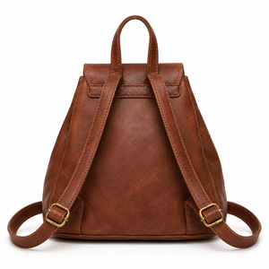 Sac à dos vintage en cuir marron avec poche avant, imperméable, 20-35L, bretelles réglables, pour voyage, université, bureau, usage quotidien - Product Image 3