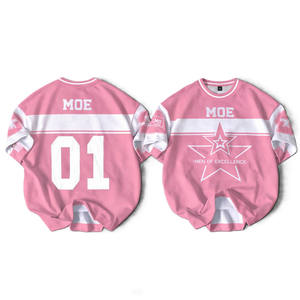 Jersey de Fútbol Americano en Bloques de Color Rosa y Blanco, Mezcla de Algodón, Cuello Redondo, Ropa Deportiva, Impresión Personalizada, OEM, Venta al Por Mayor - Product Image 2