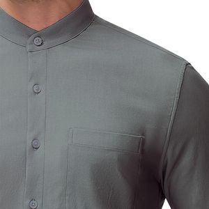 Camisa Casual Personalizada para Hombre con Cuello Mao, Manga Larga, Botones al Frente, Bolsillo en el Pecho y Estilo de Color Sólido - Product Image 5