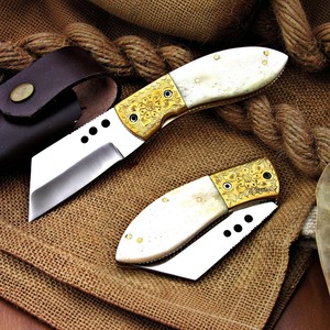 Cuchillo Plegable Hecho a Mano con Mango de Hueso, Cuchillo de Bolsillo Afilado con Funda de Cuero - Product Image 1