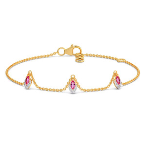 Pulsera de diamantes Leaf Link con marco delgado de oro amarillo y diseño central botánico fluido - Product Image 1