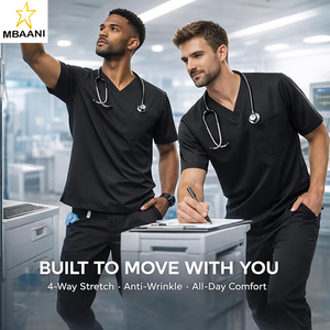 เสื้อสครับคอวีสำหรับผู้ชาย |   ผ้าสี่ทิศทางยืดได้ ป้องกันรอยยับ ทนต่อการซีดจาง |   เสื้อสครับผ้าฝ้ายตุรกีสำหรับบุคลากรทางการแพทย์ - Product Image 3