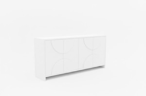 Buffet en bois moderne demi-cercle, meuble de rangement en bois à 4 portes avec panneau en arc, design moderne en arc - Product Image 2