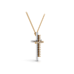 Collier pendentif croix religieuse en or 18 carats avec diamants de laboratoire, croix pavée bicolore, bijoux fins pour femmes - Product Image 2