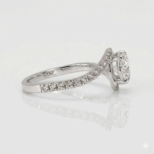 Bague de fiançailles en platine massif 950, couleur e, VS1, diamant de laboratoire ovale de 3,30 carats, taille ovale, sertissage en croix d'ouest en est - Product Image 4