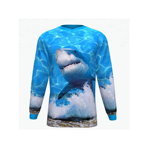 Camiseta de Protección Solar UPF 50 con Estampado de Tiburón, Manga Larga, Unisex, para Adultos, Ropa de Pesca, Anti-UV, Poliéster - Product Image 1