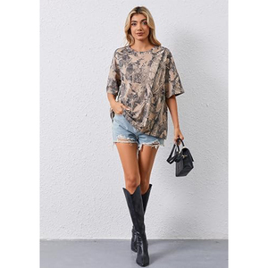 T-shirt camouflage oversize pour femme et homme, imprimé graphique feuille d'érable, manches courtes, col rond, streetwear - Product Image 5