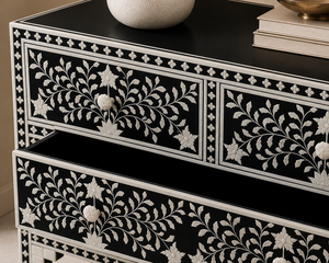 Aparador Decorativo de Madera con Incrustaciones de Hueso, Mesa Auxiliar con Patrón Floral, Mueble para Sala de Estar u Hotel - Product Image 4