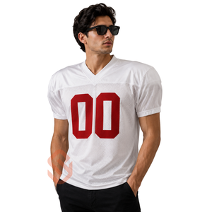Men White <b>Mesh</b> American Football Jersey Custom Number Interlock Polyester Shoulder Panel Football Shirt Lightweight Breathable - Product Image 1