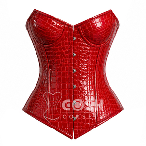 Corsé de Cuero Sintético con Estampado de Cocodrilo Rojo, con Varillas de Acero, para Mujer - Product Image 5