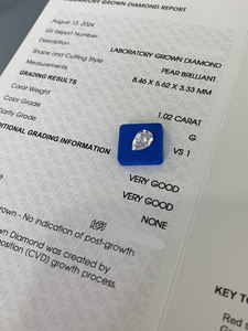 Diamantes Sueltos Blancos Cultivados en Laboratorio CVD, Certificados por IGI, Claridad VVS, Forma de Pera de 1.02ct, Venta al Por Mayor - Product Image 2