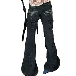 Streetwear Vintage Noir Slim Flare Cargo Jeans Pantalon Femme Vêtements Multi Poches Lady Pantalon - Product Image 1