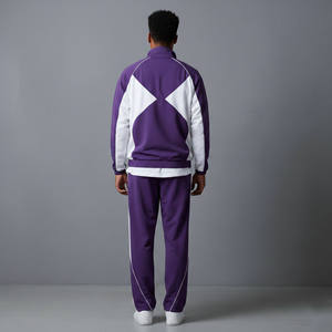 Chándal Deportivo para Hombre en Color Blanco y Morado con Bloques de Color, Cierre Completo, Estilo Deportivo, para Otoño, con Logotipo Estampado, Cuello Alto, Corte Regular - Product Image 3
