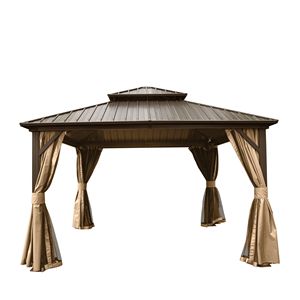 12 X 12 Hardtop Aluminum Metal Gazebo with Galvanized Steel Double <b>Roof</b> <b>Canopy</b> & Curtain Netting Permanent Pergola - Product Image 1