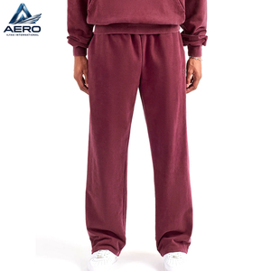 Ensemble deux pièces OEM de haute qualité : survêtement bordeaux délavé à l'acide, sweat à capuche épais à épaules tombantes et joggers à jambe droite - Product Image 5