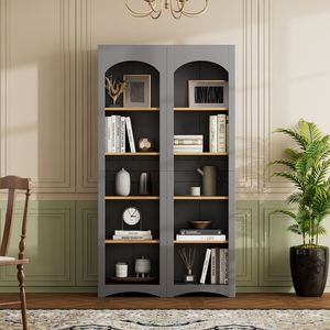 Libreria autoportante TREND a 5 ripiani, set da 2, scaffali in stile rustico, mobile contenitore bicolore con ripiani regolabili - Product Image 2