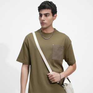 Men's Oversized Green Cotton <b>T</b>-<b>Shirt</b> <b>With</b> <b>Pocket</b> Casual Short Sleeve O-Neck Breathable Jersey Fit - Product Image 3