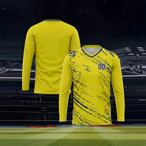 T-shirt pour homme à col en V et manches longues en polyester avec design par sublimation, respirant et à séchage rapide, écologique, jaune, pour adulte, été - Product Image 3