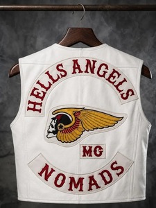 เสื้อกั๊กหนังวัวแท้ 100% ปักลายหัวกะโหลก Hells Angles Nomads - Product Image 1